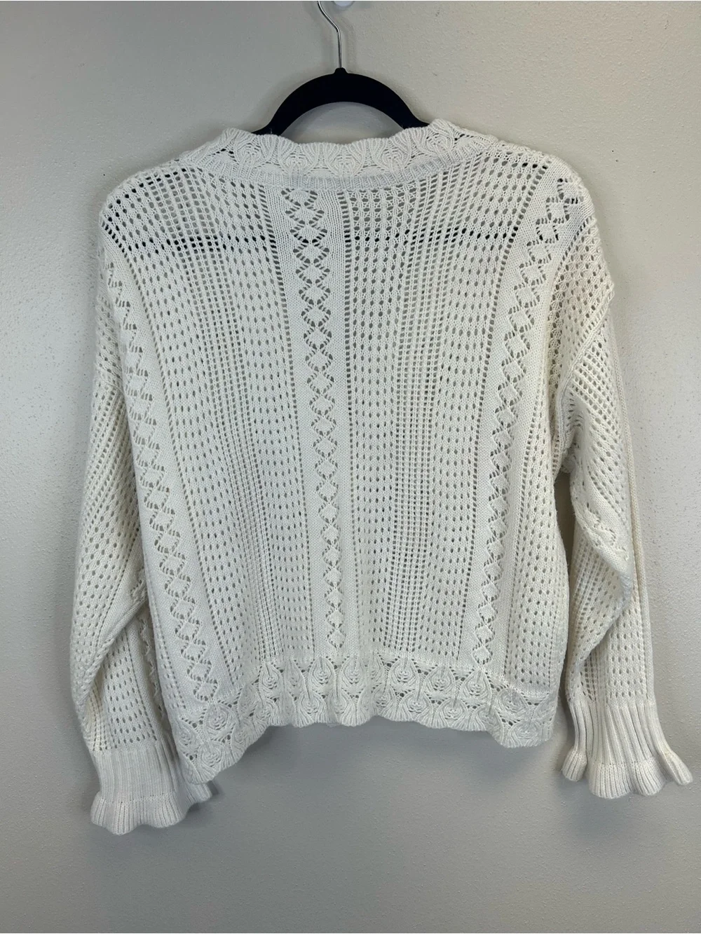 Cottagecore Feminine Size L Open Knit V-Neck Cardigan Sweater Pearl Buttons Boho - Picture 8 of 10